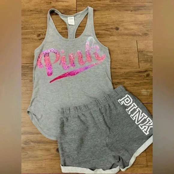 VS PINK OMBRÉ BLING TANK / SHORTS  OUTFIT SET XS - Picture 3 of 9